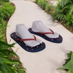 COMFORTVIEW WOMEN'S‎ FLIP FLOPS SIZE XL NWT NAVY WITH PINK STARS